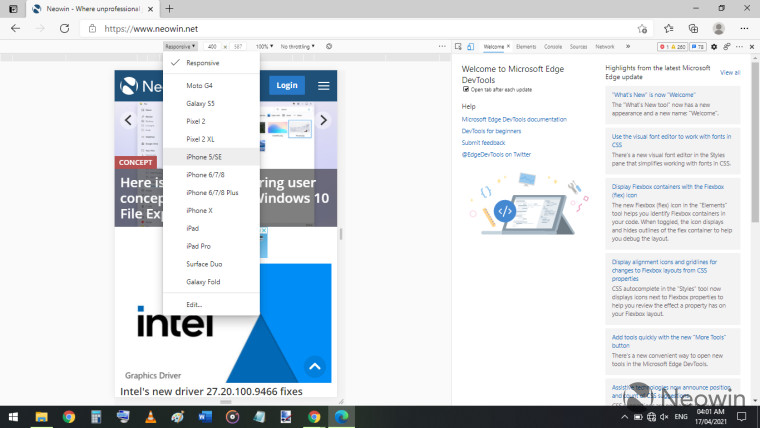 mobile version of neowin on microsoft edge
